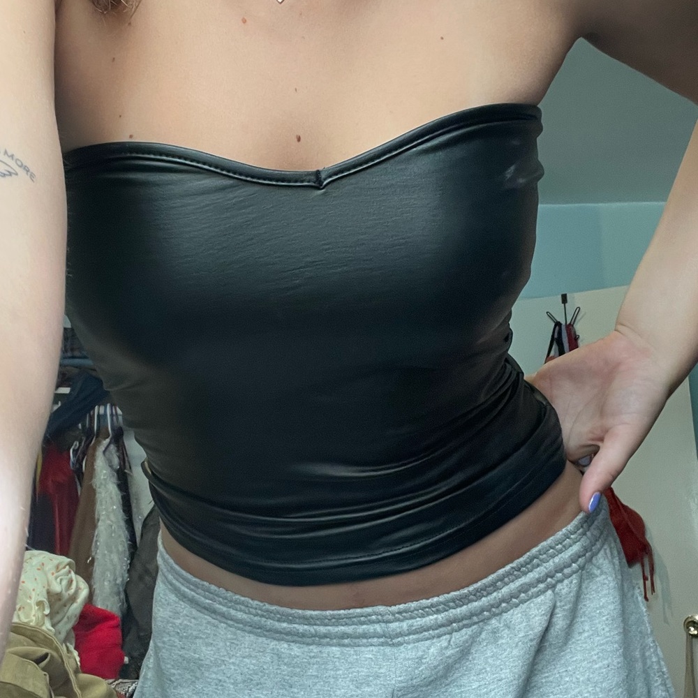 Strapless leather Bando top